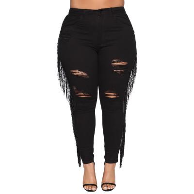 China Ropa viable de mujer Denim pants side tassel black jeans ladies for sale