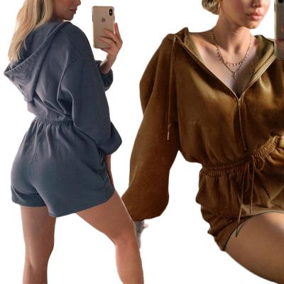 China Sustainable Fashionable Clothes Suits 2 Piece Set Short Hoodie Set For Women for sale