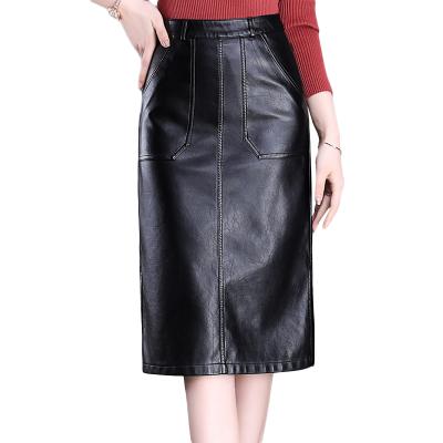 China 2022 New Women Breathable Straight Pu Leather Long Skirt With Pockets for sale