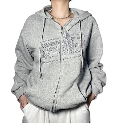 China Fashion QUICK DRY Autumn Hoodies Women Custom Rhinestone Zipper Hoodie for sale