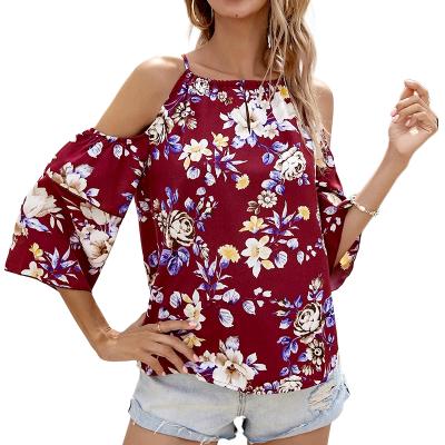 China Best Option Summer Breathable Lightweight Polyester Floral Stretch Womens Tops Fashionable Blouse for sale