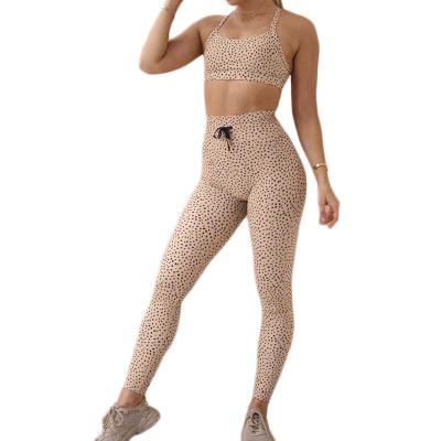 China Fashion Workout Wear Dot Printed Bowknot Sports Yoga Breathable Panty Gym Set for sale