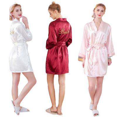 China QUICK DRY Satin Rrobes For Women Silk Bathrobe Short Long Kimono Robes With Oblique V Neck Bridesmaid Wedding Party Dressing Gown for sale