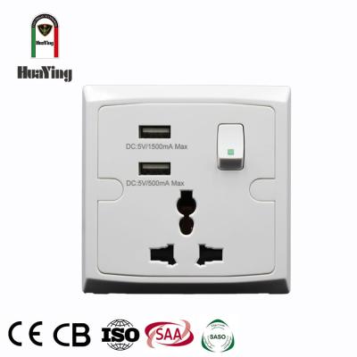 China 86*86MM White CE SAA CCC 13A 250V Home PC Dual USB Switch Socket Base Outlets for sale