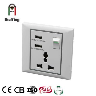 China Home Plastic ABS Copper 13A 250V 2 PC USB Wall Socket Receptacle Switch Socket for sale