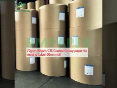 70gsm 90gsm C1S Coated Glossy paper for making Label 50mm roll