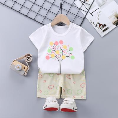 China Enssy Summer Smart Casual Kids Cotton T-shirt Suit Short Pants Loose Cartoon Striped Baby Boy Short Sleeve Pajamas for sale