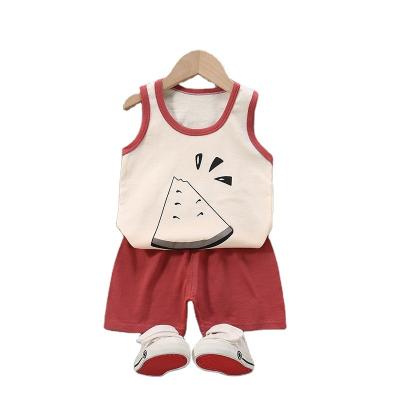 China 100% Breathable Girls Clothing Sets Wholesale Sales Cotton Kids Boy Clothing Sets Summer Sleeveless Two Piece Shorts Vest for sale