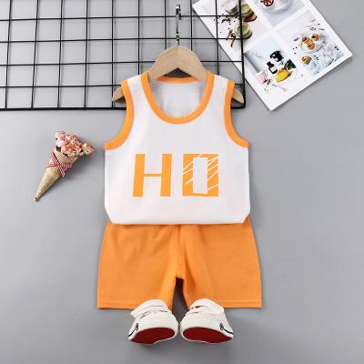 China Breathable Summer Boys Girls Clothes 100% Cotton Straight Casual Kids Cartoon Print Vest Short Kid Clothing Set for sale