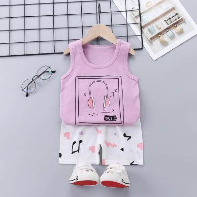 China Breathable Children's Vest Suit Baby Boys and Girls Summer Hollow Out Clothes Mesh Breathable Sleeveless Two-Piece Suit for sale