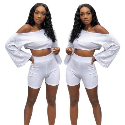 China Fashion Breathable 2 Piece Shorts Single Term Shoulder Horn Sleeve Set Shorts Two Piece Set for sale