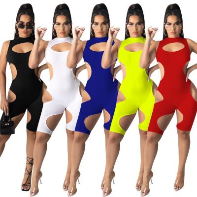 China Bodycon Overalls Summer Breathable Sexy Black Seductive Hollow Out Overalls One Piece Rompers for sale