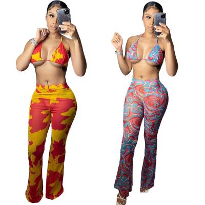 China Breathable Ladies Swimwear Colorful Printed Swimming Pants Sets High Leg Swimwear With Pants for sale