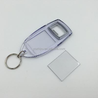 China Photo Viable Transparent Frame Acrylic Bottle Opener Key Chain For Promotion for sale