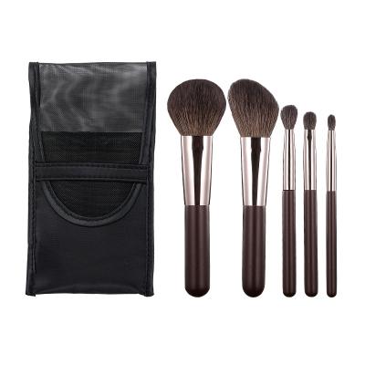 China HXT-001C New style black wooden handle double-end matte synthetic fiber small portable makeup brush angular blush mini for traveling for sale