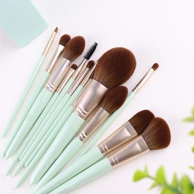 China Angular Blush HXT-026 13pcs Cruelty Free Smudge Free Style Synthetic Professional Personalized Green Makeup Brush Set For Journal Make Up for sale