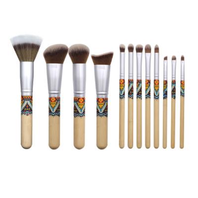 China Angular Blush HXT-040 12pcs Vegan Makeup Brush Set Professional Synthetic Hair Bamboo Handle Printing Cosmetic Makeup Brush Custom Logo for sale