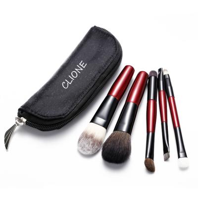 China Angular Blush Makeup Brushes Gift Set Mini Makeup Brush 5 Pieces Black & Red Private Label 5 Pieces Makeup Brushes for sale