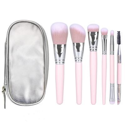 China Angular Rolling Blush HXT-001M High Quality Wholesale Pink Makeup 6pcs Rainbow Makeup Brush Set Double Head Makeup Brush for sale