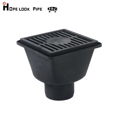 China Lower Square 150*150mm Automatic PE Plastic Bathroom Floor Drain For 110mm PE Pipe for sale