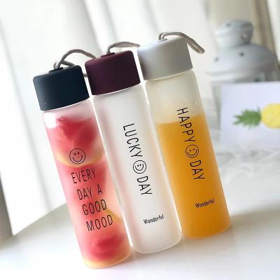 China Hot Sale 360ml Sustainable Water Bottle Frosted Glass Drink Bottle Portable Water Container Contracted Smile Bottle-Cup Drinkware For Sale for sale