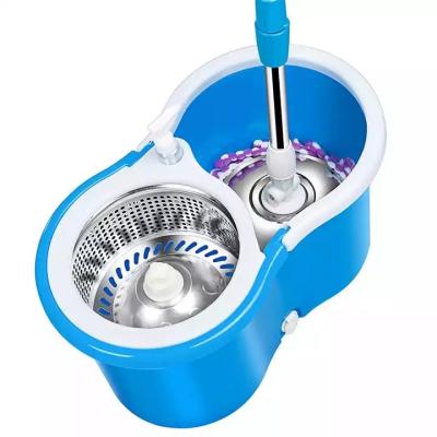 China 360 Spin Sustainable Blue Magic Mop With Press Bottle Spin Stainless Steel Spin Mop Microfiber Detergent Bucket Set for sale