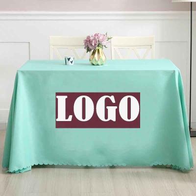 China custom logo printed wedding decoration hotel office exhibition activities tablecloths custom logo spandex table cover tablecloth for rectangular table for sale