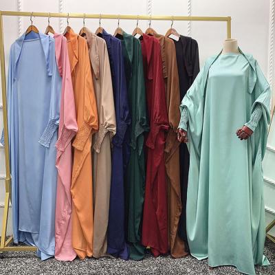 China Latest Popular Muslim Women Dubai Pattern Polyester Loose Long Sleeve Abaya Dress Dubai Solid Color for sale