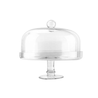 China Sustainable clear lead-free crystal cake stand hand-blown glass cake stand transparent glass cake stand with crystal glass dome for sale