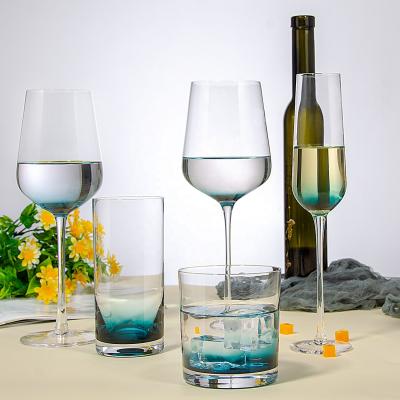 China New Classic/Postmodern Peacock Blue Gradient Goblet Wine Logo Glass Cup Crystal Wine Custom Glasses for sale