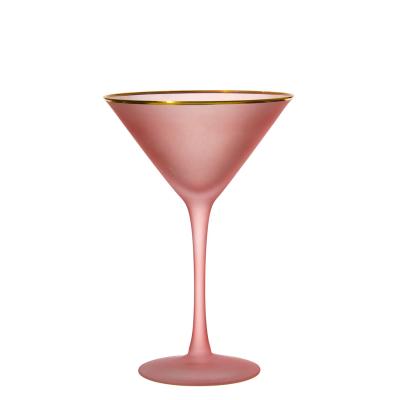 China Wholesale Clear Elegant Unique Design Hand Blown Pink Colored Martini Cocktail Glass for sale