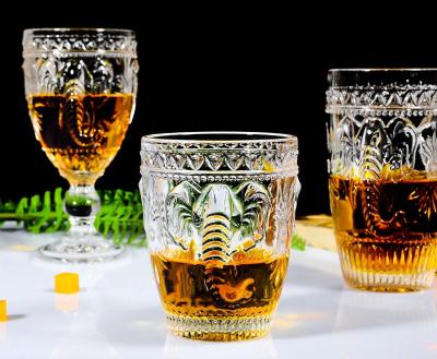 China New Traditional Design Patent Manufacture Pressed Colored Embossed Water Glass for sale