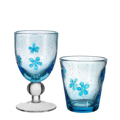 China Samyo Clear Colorful Hand Blown Stylish Glassware Iris Bubble Stemless Wine Glasses Tumbler for sale