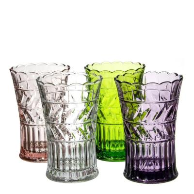 China New Classic/Postmodern Handmade Pressed Glass Wine Cup Colored Pressed Glass Goblet Drinking Glass for sale