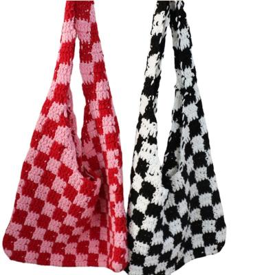 China Literary style waterproof wool bag knitting women's shoulder green diamond lattice bag leisure bag one for sale