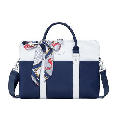 China Premium Polyester+Pu laptop bag manufacturerLaptop Multiple Pockets Fashionable Lady Laptop Bag With Silk Scarf for sale