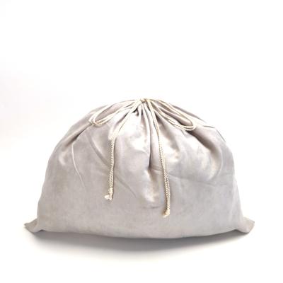 China Custom Logo Muslin Bag Suede Drawstring Eco-Friendly Custom Light Gray Cotton Bags Reusable Dust Bag for sale