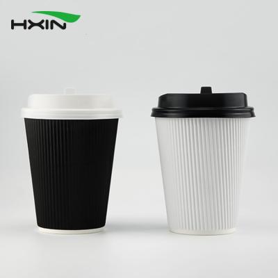 China 8oz/12oz/16oz Disposable PLA/PE Coated Ripple Coated Ripple Double Paper Wall Coffee White Black Paper Cup for sale