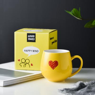 China Viable Heart Print Wedding Gift Box Customized Ceramic Yellow Coffee Mugs Nordic Style for sale