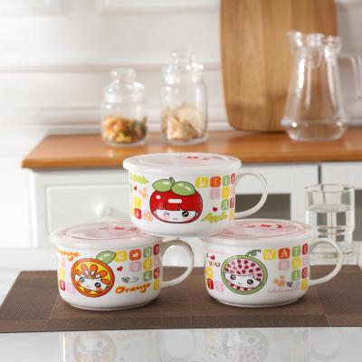 China Cartoon Style Disposable Microwave Cup Noodle Cup Sealed Ceramic Fresh-keeping Bowls for sale