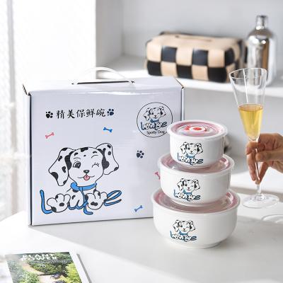 China Wholesale Printed Ceramic Three-Piece Set Bowl Stocked Logo Qute Pattern Gift Box Preservation for sale