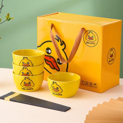 China Viable Colorful Cute Ceramic Luster Bowl Chopsticks Meeting Sale Gift Porcelain Bowl Set for sale