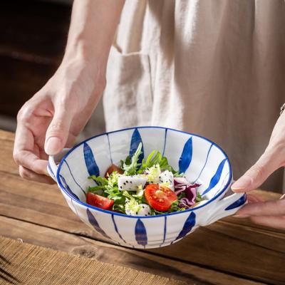 China Japanese style retro hand-painted underlay household Double-ear stocked ceramic bowl for sale