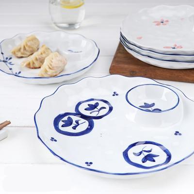 China Viable Japanese Style 9.5 Inch Household Dumpling Dipping Plate Ceramic Dinner Sushi Dish for sale