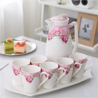 China Viable factory wholesale European ceramic water bottle cold tea set with teapot china for sale