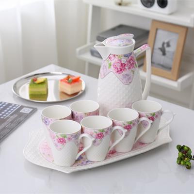 China Viable Korean Style Ceramic Glass Utensils Water Teapot and Cup Set with Dish for sale