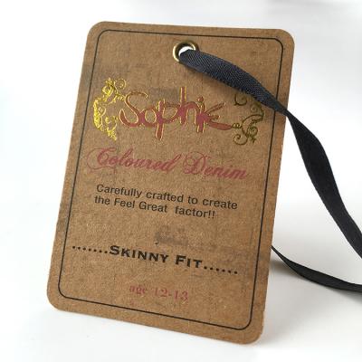 China Sustainable Brand Your Personalized LogoRibbon Recycled Brown Kraft Paper Hang Tag For Garment for sale