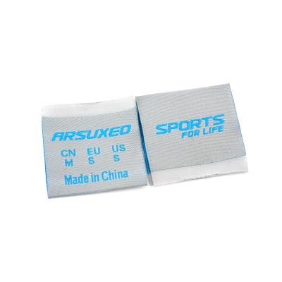 China 100% Sustainable Cloth Woven Fabric Loop Ply Polyester Clothing Care Sportswear Label With Size for sale