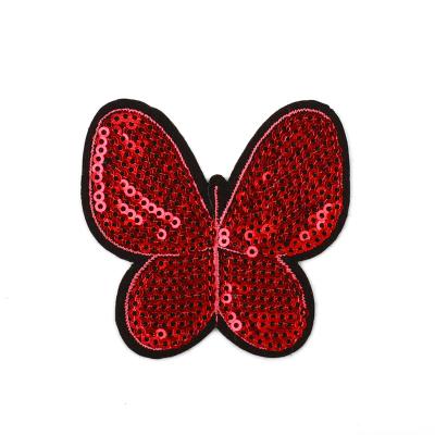 China Sustainable Wholesale Eco-Friend Red Butterfly Sequin Embroidered Patch For Hat Apparel for sale