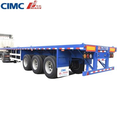 China 50 tons Truck Trailer 3 Axle 40ft CIMC HUAJUN Flatbed Semi Trailer for sale